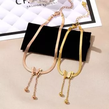 Новинка 2023 года, очаровательный модный браслет-бабочка для девочек, золотой элегантный универсальный подарок на вечеринку, ювелирные изделия, браслет-цепочка с кисточкой и змеиной костью золотой