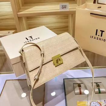 Новинка 2023 года, осенне-зимняя модная женская сумка через плечо с узором крокодила в стиле ретро, текстурированная сумка через плечо из натуральной кожи M