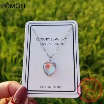 Новинка 2023 года, ожерелья и подвески с сердечком из лунного камня для женщин, модные ювелирные изделия из стерлингового серебра 925 пробы, ключичная цепочка