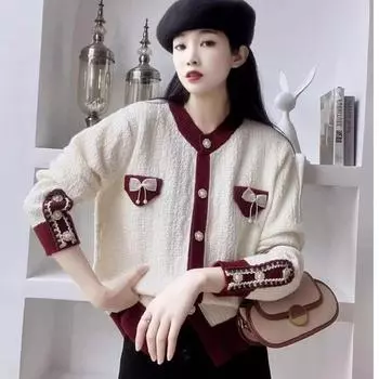 Новинка 2023 года, пальто для ленивых, верх в западном стиле, свободный свитер с v-образным вырезом, кардиган, женский весенне-осенний трикотаж с длинными рукавами One Size красный