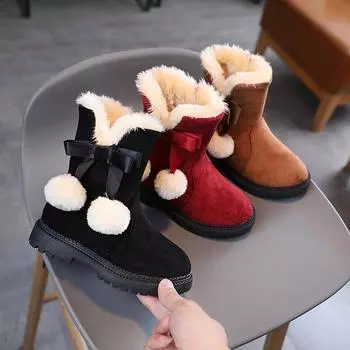 2025 Новые плюшевые и теплые детские зимние ботинки принцессы для маленьких девочек и хлопковая обувь для больших детей 26 чёрный
