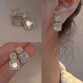 Новинка 2023 года, популярные аксессуары, ювелирные изделия, серьги золотого цвета для женщин, блестящие элегантные серьги с кубическим цирконием, великолепные серьги для свадебной вечеринки