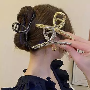 Новинка 2023 года, простые женские зажимы-когти с крестом, металлические, золотистые, серебряные, большие средние зажимы в виде акулы и краба, заколки для волос для толстых тонких аксессуаров для волос чёрный