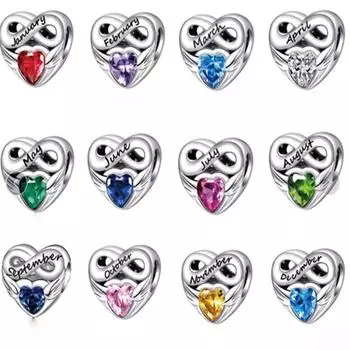 Новинка 2023 года, S925, серебро, май, июнь, двенадцать месяцев, день рождения, каменное сердце, подвески, бусины, подходят для DIY, прекрасный оригинальный браслет, женский подарок