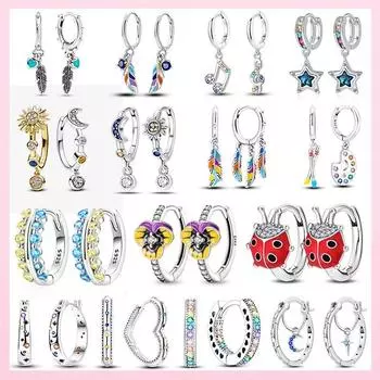 Новинка 2023 года, серьги-кольца из стерлингового серебра 925 пробы с бирюзовым сердцем и перьями, женские серьги-кольца на свадьбу, помолвку, подругу, жену, подарок на день рождения белый