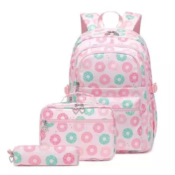 Новинка 2023 года, школьные ранцы для начальной школы для девочек, милый пончик с принтом, большая вместительная сумка из трех предметов, детская сумка для мамы, рюкзак розовый