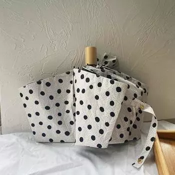 Новинка 2023 года, складной зонт с деревянной ручкой в горошек, солнцезащитный крем, защита от ультрафиолета, женский портативный компактный зонт от солнца