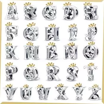 Новинка 2023 года, стерлингового серебра 925 пробы, алфавит A-Z, 26 букв, бусины, подвески, подвески, браслет Fitfashion, женские ювелирные изделия своими руками, подарки белый