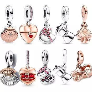 Новинка 2023 года, стерлингового серебра 925 пробы, розовое золото, морская ракушка и жемчуг, подвеска, подходит для оригинальных браслетов, женские ювелирные изделия DIY, подарок