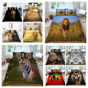 Новинка 2023 года, стильные комплекты постельного белья с 3D принтом льва, постельное белье с животными, стильное домашнее, спальное, детское покрывало, пододеяльник из микрофибры UK Single 135x200cm