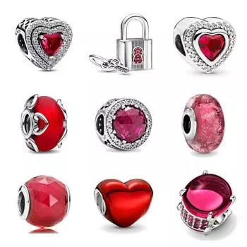 Новинка 2023 года, ювелирные изделия из стерлингового серебра 925 пробы, красный муранский камень, бусины, подходят для оригинального модного браслета-подвески для женщин