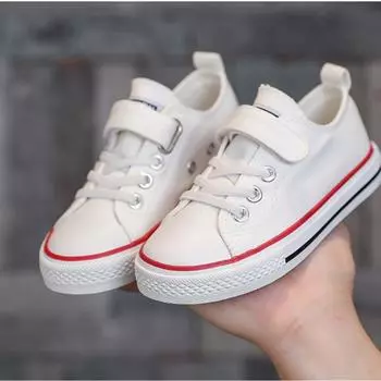 Детские удобные низкие парусиновые туфли для скейтбординга, трендовые дышащие кроссовки на мягкой подошве для мальчиков и девочек 19 белый