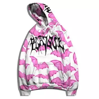 Новинка 2023 года, весенние мужские толстовки с капюшоном, черные, белые, розовые, с рисунком летучей мыши, одежда с капюшоном, женский повседневный пуловер S