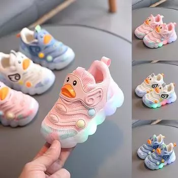 Новинка 2024 года, весенние розовые спортивные туфли со светодиодной подсветкой и сеткой из мультфильма «Утка» для девочек 16 белый