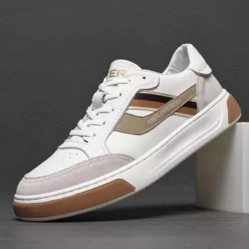 Новинка 2023 года, весна/лето, мужские кроссовки из коровьей кожи с верхним слоем, для занятий спортом и отдыха на свежем воздухе для студентов и молодежи 38 белый