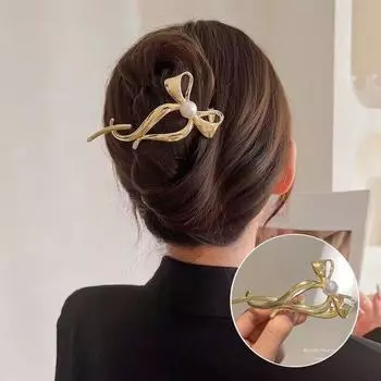 Новинка 2023 года, заколки для волос с жемчугом и стразами, заколки для волос с геометрическим бантом для девочек, зажим для волос, аксессуары для волос Advanced Sense, головные уборы для женщин