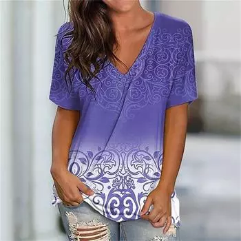 Новинка 2023 года, женская футболка в стиле Харадзюку, повседневные футболки с 3D принтом и короткими рукавами, женская уличная одежда большого размера, летний пуловер с v-образным вырезом M