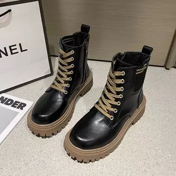 Новинка 2023 года, женская обувь высокого качества, плюшевые женские ботинки, универсальные высокие ботинки из мягкой кожи, модная нескользящая уличная обувь 35 чёрный