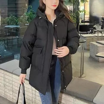 Новинка 2023 года, женская зимняя куртка на пуху, хлопковая стеганая куртка, парки с капюшоном, длинное пальто, толстая теплая свободная парка, модная женская верхняя одежда S чёрный