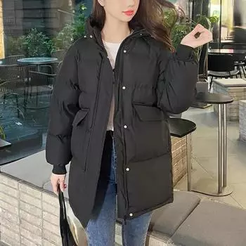 Новинка 2023 года, женская зимняя куртка на пуху, хлопковая стеганая куртка, парки с капюшоном, длинное пальто, толстая теплая свободная парка, модная женская верхняя одежда S чёрный