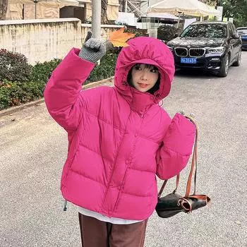 Новинка 2023 года, женский пуховик с цветочным принтом, короткий свободный красный новый утолщенный костюм S чёрный