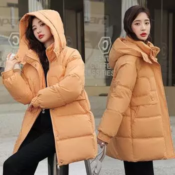 Новинка 2023 года, женское пуховое пальто средней длины, свободное хлопковое пальто, зимнее утолщенное теплое пальто, модное пальто M хаки