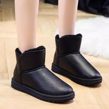 Новые зимние сапоги Plus Velvet Pu водонепроницаемые средней толщины для снега, утолщенные теплые женские сапоги 35-41 на плоском каблуке из хлопка 41