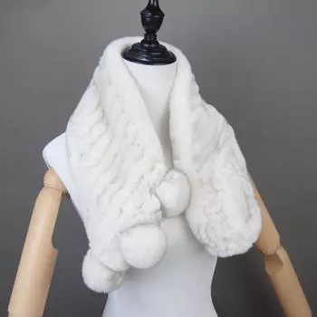 Новинка 2023 года, зимние шарфы из натурального меха кролика рекс, женские шарфы из 100% натурального меха кролика рекс, женский вязаный теплый шарф из натурального меха для шеи Length 80cm белый/чёрный