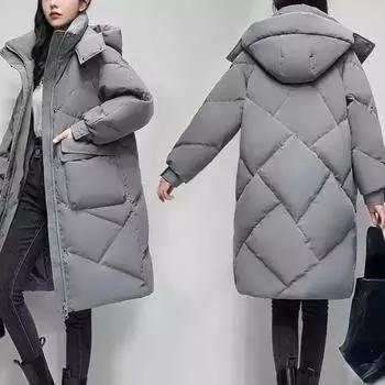 Новые зимние женские парки с капюшоном, утепленные хлопковые пуховики, повседневные длинные парки, свободная верхняя одежда S чёрный