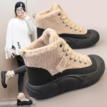 Новинка 2023 года, зимняя бархатная повседневная обувь, теплая женская обувь из берберского флиса с толстой подошвой, увеличивающая рост, хлопковая обувь Street Shot 35 хаки