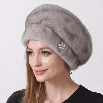 Новинка 2023 года, зимняя шапка, берет из норки роскошного качества – мягкий и теплый аксессуар для холодной погоды M(55-56cm) чёрный