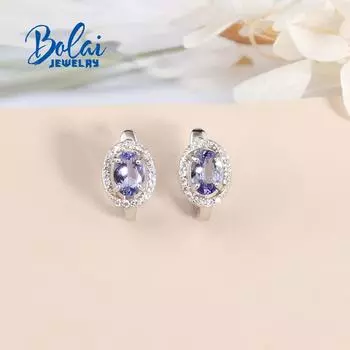 Новинка 2023, серебряные серьги с простой застежкой, натуральный танзанит, овальной огранки, 5*7 мм, изысканные ювелирные изделия, серебро 925 пробы для женщин, хороший подарок M синий