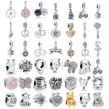 Новинка 2023, висячие бусины с бантом, цветком и медведем, подходят для европейского модного браслета-подвески и браслета «сделай сам», для женщин, изготовление ювелирных изделий белый