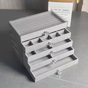 [Новинка 2024 г.] Бархатная шкатулка для украшений: Многоуровневый ящик для хранения сережек и браслетов