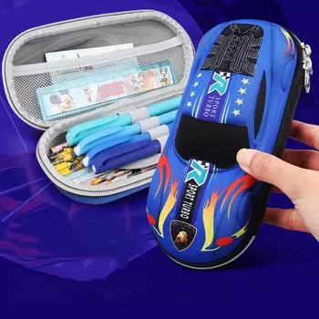 Новинка 2024 года, 3D автомобильный водонепроницаемый большой вместительный чехол для ручки для мальчиков, многофункциональный однотонный чехол для канцелярских принадлежностей, женская косметичка темно-синий
