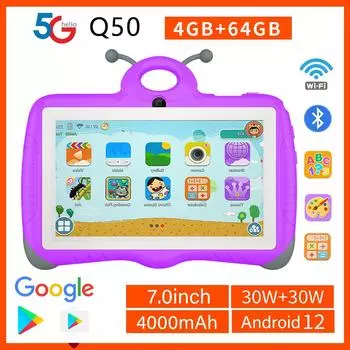 Новинка 2024 года, 7-дюймовый планшет, 5G, WIFI, Android 12,0, MTK6735, четырехъядерный процессор, 4 ГБ ОЗУ, 64 ГБ ПЗУ, обучение детей, образование, двойная камера, планшеты Google Android Standard синий