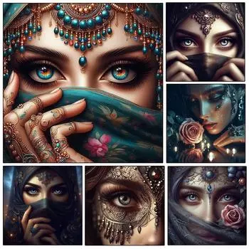 Новинка 2024 года, алмазная картина, ближневосточная женщина, полная квадратная вышивка крестом, экзотический портрет, мозаика, ручная работа, домашний декор Full Round 20x20CM