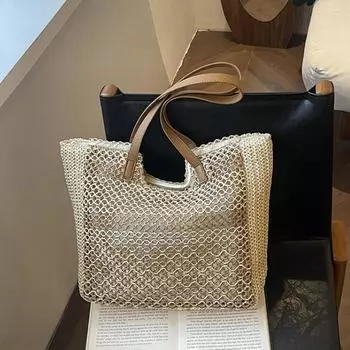 Новинка 2024 года, большая вместительная тканая сумка из травы, женская сумка Mori, милая модная сумка на плечо в западном стиле, летняя популярная большая сумка