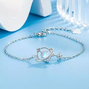 Новинка 2024 года, браслет с лунным камнем и планетой, простой и элегантный астероид, ремесленные изделия, модные одинаковые женские праздничные подарки Adjustable size