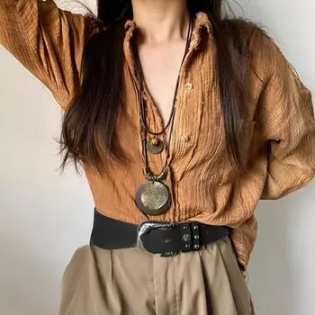 Новинка 2024 года, четыре сезона, ретро аксессуар, ожерелье, деревянное винтажное длинное этническое женское стильное ожерелье с листьями, простые аксессуары