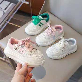 Новинка 2024 года, детская модная мягкая белая спортивная обувь для мальчиков, стильные студенческие легкие кроссовки на шнуровке для девочек, универсальные 21 розовый