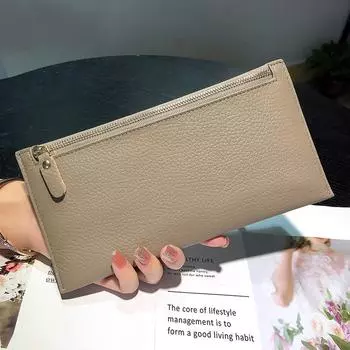 Новинка 2024 года, длинный кошелек из натуральной кожи, женские кошельки, ультратонкий клатч для телефона, первый слой из воловьей кожи, женский кошелек, держатели для карт серый