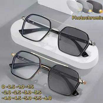 Новинка 2024 года, двухлучевые фотохромные очки для близорукости, винтажные антибликовые очки для близорукости, женские очки для близорукости Anti-blue Light 0