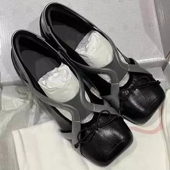 Новинка 2024 года, французская ретро женская обувь с неглубоким носком, мягкая подошва, плоская женская повседневная одинарная обувь, модная элегантная Мэри Джейн 35 чёрный