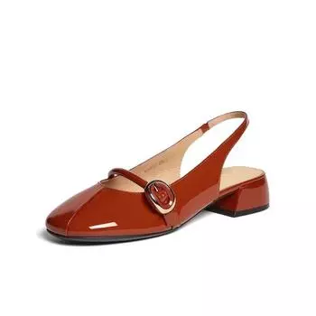 Новинка 2024 года, хит продаж, весенне-летние туфли из лакированной кожи, женские туфли с круглым носком и пряжкой на ремешке, туфли на мелком среднем каблуке, офисные туфли-лодочки 37 оранжевый