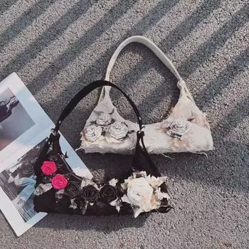 «Новинка 2024 года, холщовая сумка ручной работы в китайском стиле с цветочным узором» 26*14 cm грязно-белый