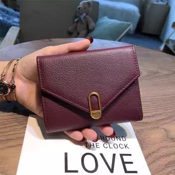 2025 Женские кошельки из натуральной кожи, короткий кошелек, мягкий первый слой телячьей кожи, женский кошелек-конверт в 3 сложения, праздничный подарок чёрный