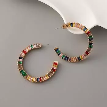 Новинка 2024 года, креативные серьги C-образной формы, женские европейские модные индивидуальные серьги с преувеличенными металлическими бриллиантами, женский подарок на день рождения зелёный