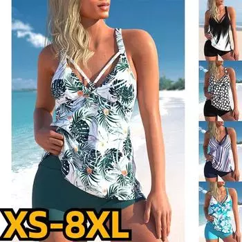 Новинка 2024 года, летние женские сексуальные двойки танкини, модные монокини с высокой талией, новый дизайн, пляжная одежда с принтом, купальники, модное бикини S чёрный