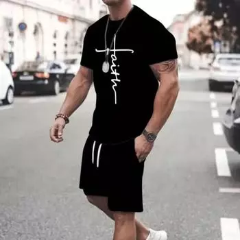 Новинка 2024 года, летний мужской костюм, уличная мода, свободная и удобная футболка, спортивные шорты для спорта на открытом воздухе, шорты для фитнеса, принта текста S